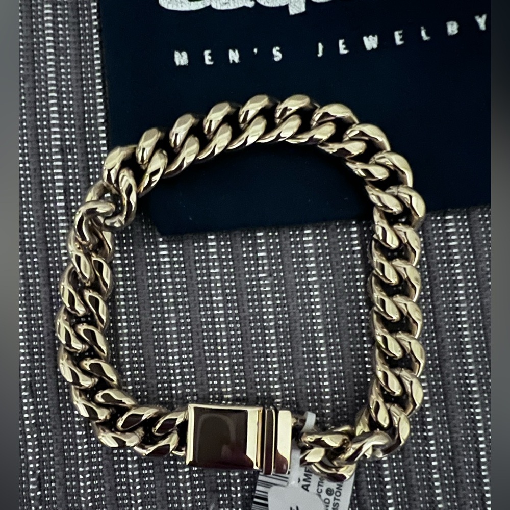 NWT Men's Esquire Bracelet Gold Tone Stainless Steel Link Bracelet + Dust Bag